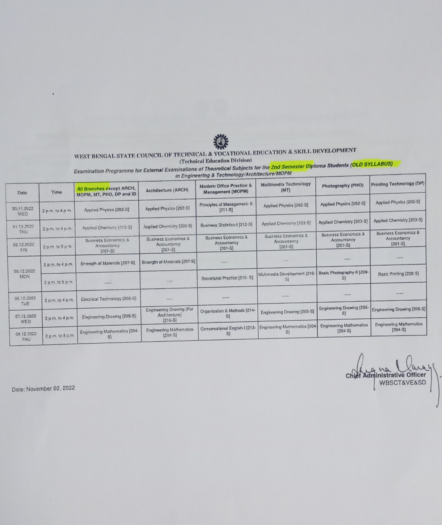 Polytechnic Exam Routine Old Syllabus - External Theoretical Examination Schedule - 1st, 2nd ...